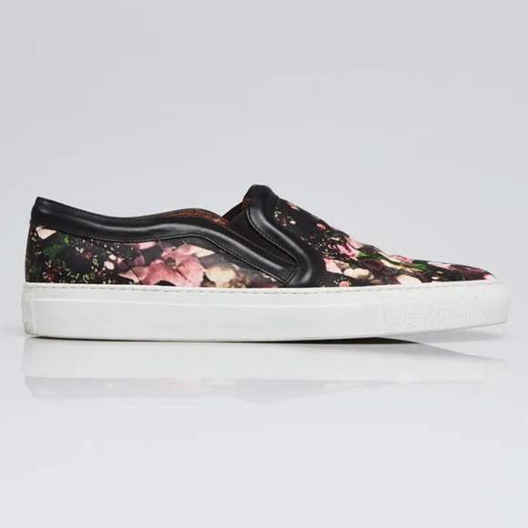 GIVENCHY Black/Pink Floral Print Leather Skate Slip-On Sneakers Size - Picture 2 of 7